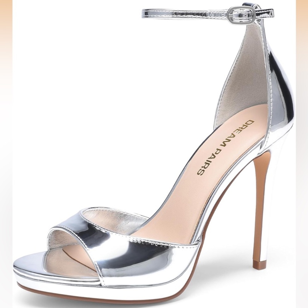 Dream Pairs Shiny Silver Stiletto Heels